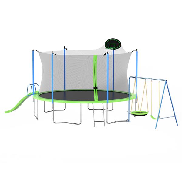 14 英尺蹦床，带滑梯和秋千，ASTM 认证大型休闲蹦床，带篮球架和梯子，户外后院蹦床带网，可容纳儿童和成人-10
