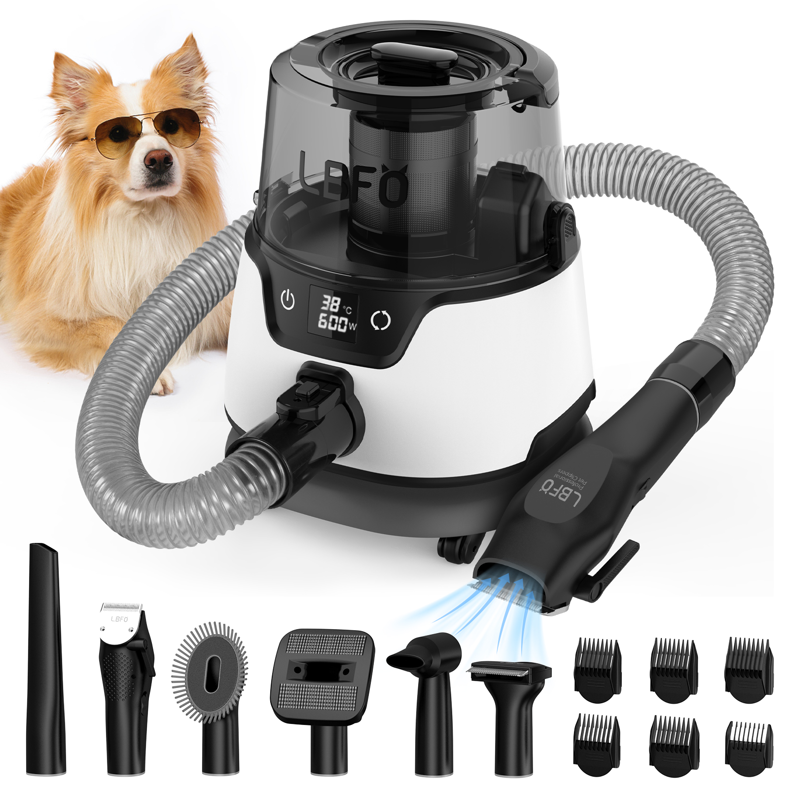 Pet Grooming Vacuum Cleaner Low Noise Dog Dryer with 6 Grooming Tools Red