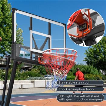 便携式篮球架篮球系统 8-10 英尺高度可调，适合青少年成人 LED 篮球架灯，七彩灯，防水，超亮，适合夜间户外玩耍，是送给孩子的好礼物