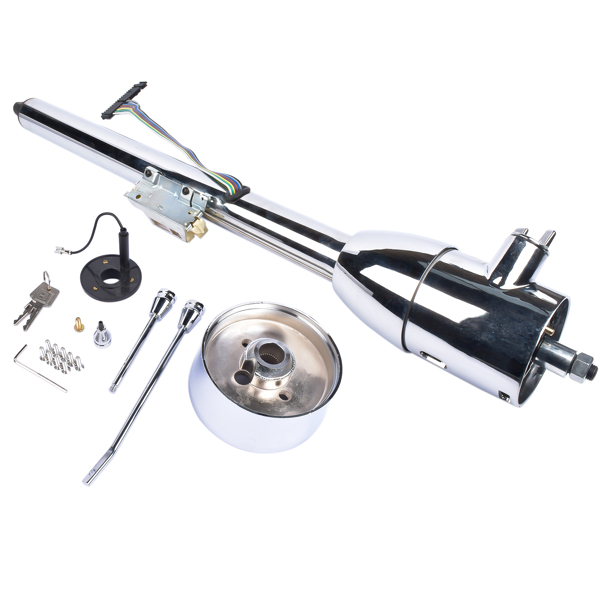 A3- 汽车转向柱 32" Floor Shift Tilt Manual Steering Column w/ 9 Hole Wheel Adapter + Key Chrome-6