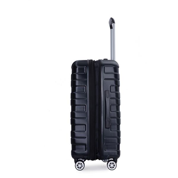 件套行李箱套装 PC 轻便耐用可扩展手提箱，带两个挂钩、双旋转轮、TSA 锁，(21/25/29) 黑色-8