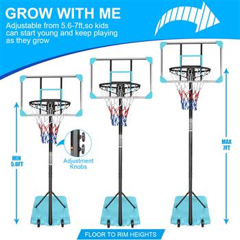 便携式篮球架系统，带稳定底座和轮子，适用于室内室外青少年青年高度可调的 5.6 至 7 英尺篮球架 28 英寸篮板