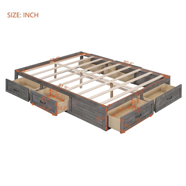 大号平台床，带 6 个储物抽屉，古董灰色-11