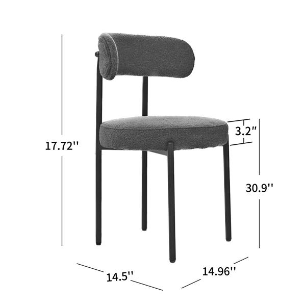灰色 Boucle 餐椅 2 件套，中世纪现代弧形靠背椅，圆形软垫厨房椅-11