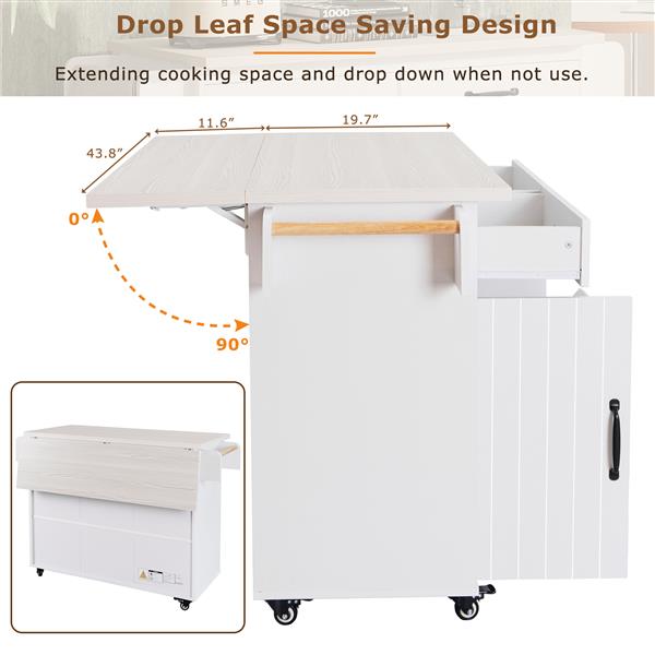 厨房岛台带垃圾桶储物柜、带下拉板的厨房推车、调料架、毛巾架和抽屉、带轮子的滚动厨房岛台带可调节搁板，白色-26