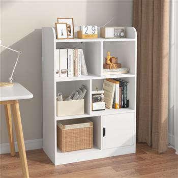儿童书柜，带 6 个隔间、独立式搁板和立方体收纳架的书架，适用于卧室、客厅、办公室、衣柜、学校，白色