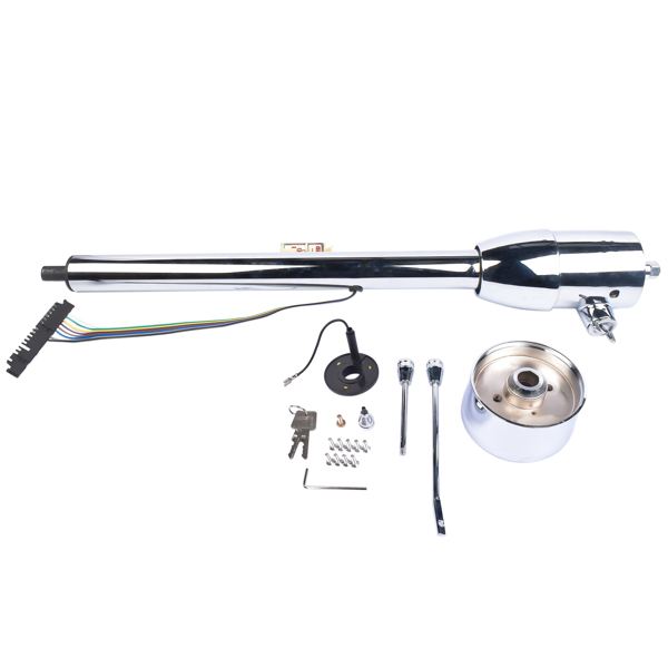 A3- 汽车转向柱 Chrome 30" Manual Tilt Steering Column Floor Shift GM Universal w/ Key+Adapter-1