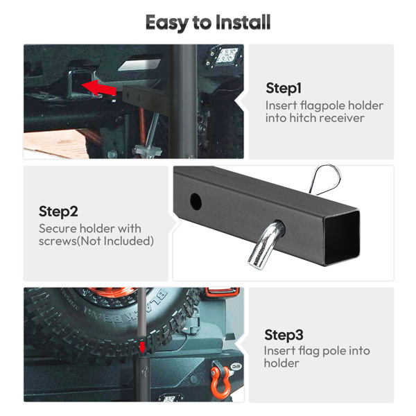 15英寸x2英寸x18英寸挂接式旗杆架，旗杆架与挂接旗杆兼容，1英寸至2英寸范围内，通用于房车SUV皮卡露营拖车吉普车上的2英寸挂接接收器（周末不发货）-6