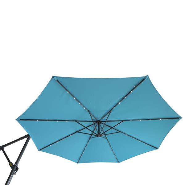 10 英尺太阳能 LED 露台户外遮阳伞悬挂式悬臂遮阳伞偏置遮阳伞易于打开调节，配有 32 个 LED 灯-22