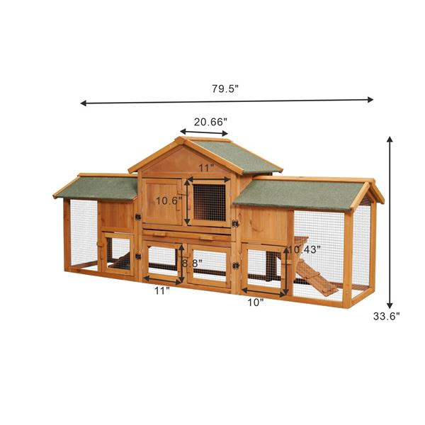 79.5 Inch Extra Large Rabbit Cage with 2 Runs, Small Animal Habitat for Guinea Pigs, Hamsters, Removable Tray, Double Waterproof Roof, Pet Supplies, Poultry Fence - 11