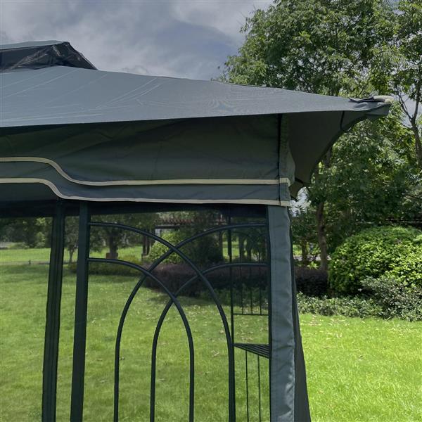 13x10 户外露台凉亭天篷帐篷，带通风双顶和蚊帐（四面可拆卸网状屏幕），适用于草坪、花园、后院和甲板，灰色顶部-19