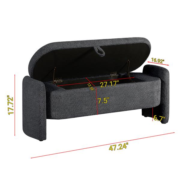 奥斯曼椭圆形储物长凳 3D 羊毛绒面料长凳，带大储物空间，适用于客厅、入口和卧室，深色，灰色-4