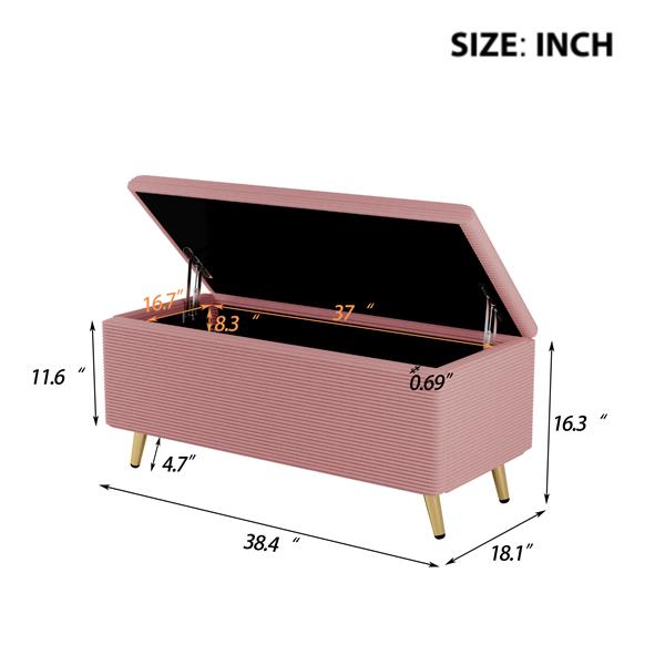 现代灯芯绒软垫脚凳，带金属腿，储物凳，适用于卧室、客厅，粉色-6