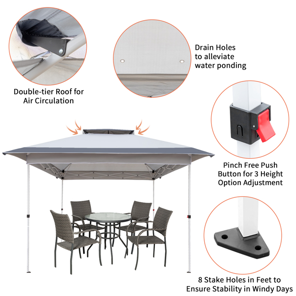  3.6*3.6m 灰色/深灰色 一键撑开 直角 无围布 双顶挑檐 折叠棚 牛津布 白色喷塑铁管 便携 N001-24