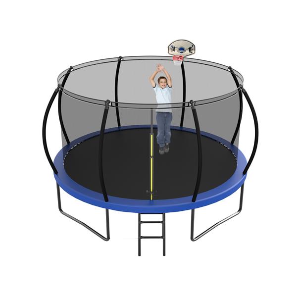 12 英尺休闲蹦床，带围栏，适合儿童成人使用，经 ASTM 认证，户外蹦床，带风桩和梯子，适合儿童 Apex 系列，12 英尺蹦床-14