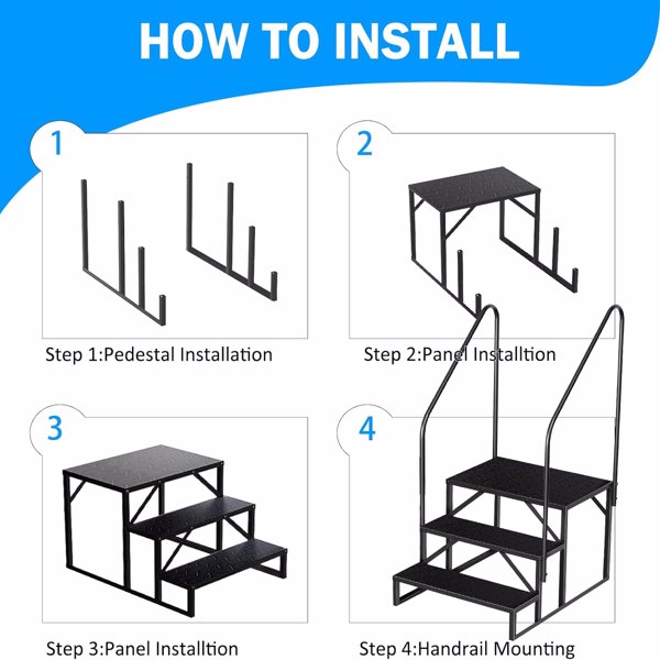 RV Step 3 阶梯，升级版带扶手的 RV 阶梯，重型 RV 楼梯，带防滑踏板的热水浴缸阶梯，用于水疗池/门廊/宠物/移动房屋的可拆卸露营车阶梯-4