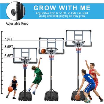 便携式篮球架篮板系统支架高度可调节 6.6 英尺 - 10 英尺，配有 44 英寸篮板和轮子，适用于成人青少年户外室内篮球架游戏套装
