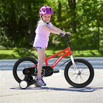 A14114 14 英寸儿童自行车，适合男孩和女孩，配有训练轮，自由式儿童自行车带挡泥板。