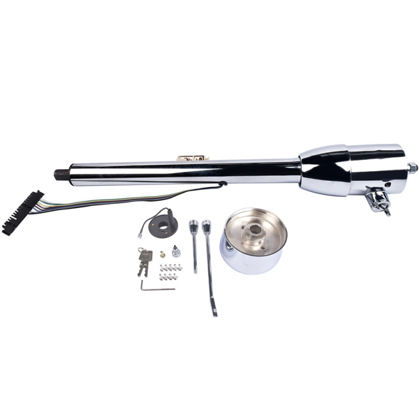 A3- 汽车转向柱 Chrome 28" Tilt Street Rod Floor Shift Steering Column with Key, 9-Hole Adapter-1