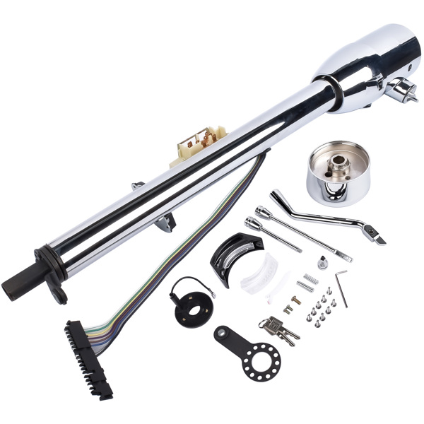 A3- 汽车转向柱 Chrome 30" Steering Column Hot Street Rod Tilt Automatic with Key and Adapter-5