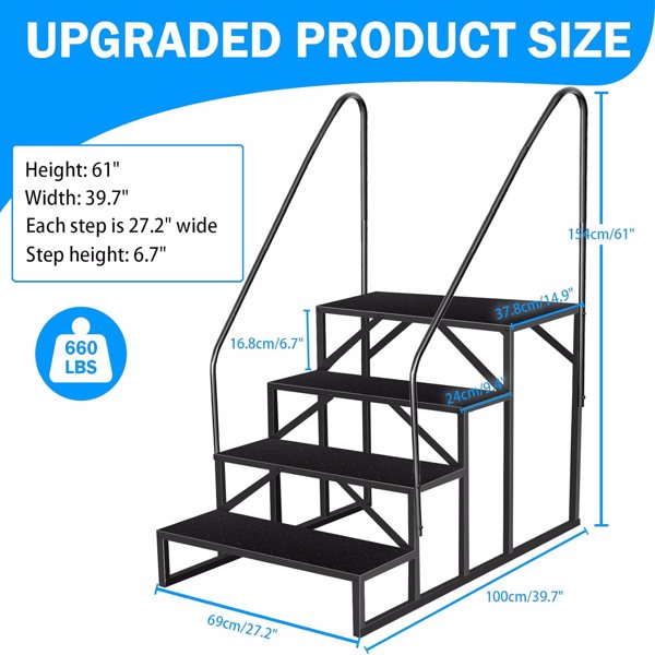 RV Step Stool, 4 Step Ladder, Hot Tub Steps with Handrail, Portable Pool Ladder, 660Lbs Heavy Duty Ladder Shelf Outdoor Mobile Home Stairs for Camper/Porch/SPA Pool/Pet Stairs-2