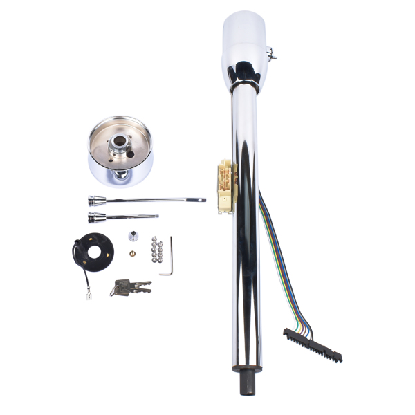 A3- 汽车转向柱 32" Floor Shift Tilt Manual Steering Column w/ 9 Hole Wheel Adapter + Key Chrome-4