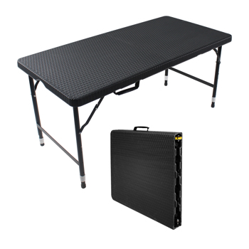 4 英尺藤制折叠桌，适用于室内和室外，便携式折叠桌，藤条编织，黑色