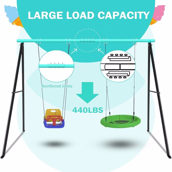门廊秋千架，2 个座位，440 磅承重秋千架，重型 A 型架秋千，瑜伽吊床用秋千架，婴儿门廊秋千，后院秋千（不包括秋千），绿色-3