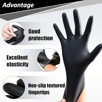包装舒适[200件]黑色丁腈一次性手套。超级乳胶和无粉、耐化学腐蚀、有纹理的指尖手套-大号（200件一包）（周末不发货，禁售亚马逊）