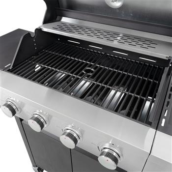 丙烷烤架 4 燃烧器烧烤烤架 不锈钢燃气烤架 带侧炉和温度计 适用于户外烧烤、露营