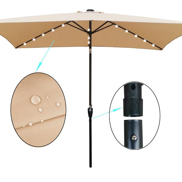 10 x 6.5t 矩形露台太阳能 LED 照明户外市场遮阳伞，带曲柄和按钮倾斜，适用于花园遮阳游泳池-4