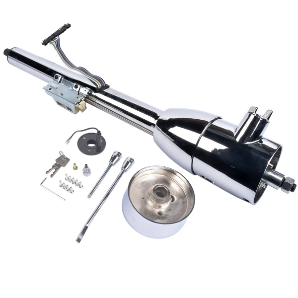 A3- 汽车转向柱 Chrome 28" Tilt Street Rod Floor Shift Steering Column with Key, 9-Hole Adapter-6