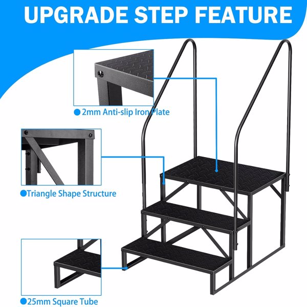 RV Step 3 阶梯，升级版带扶手的 RV 阶梯，重型 RV 楼梯，带防滑踏板的热水浴缸阶梯，用于水疗池/门廊/宠物/移动房屋的可拆卸露营车阶梯-2