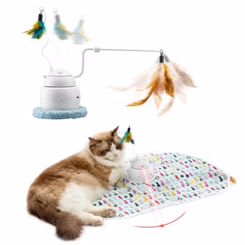 自动互动猫玩具4合1可充电猫激光玩具适用于室内移动羽毛捉迷藏猫玩具自动锻炼和缓解无聊玩具（蓝色）
