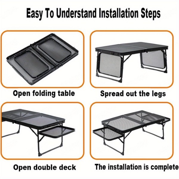 户外折叠野餐桌烧烤露营桌，4-6人便携式折叠铝桌，1-5分钟内快速设置，适合野餐、花园、露台、用餐、烧烤、聚会、黑色（周末不发货，禁售亚马逊）-4