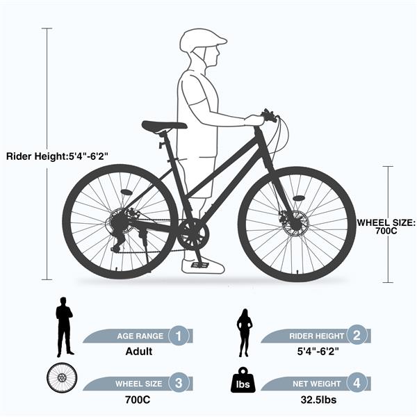 7 速混合动力自行车碟刹 700C 公路自行车 男女皆宜的城市自行车-4