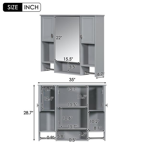 35'' x 28'' 现代壁挂式浴室储物柜，带镜子的浴室壁柜，带毛巾架的药柜-13