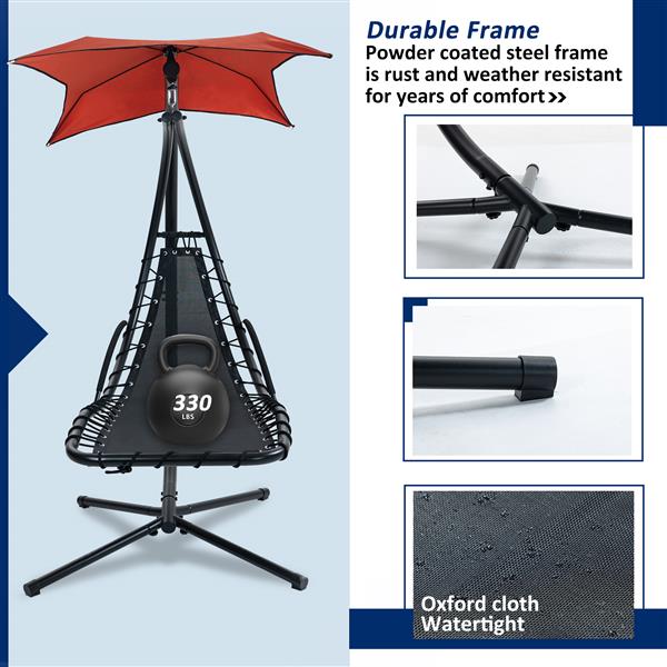 带可拆卸顶篷的悬挂式躺椅，带内置枕头的户外秋千椅，适用于露台门廊池畔的悬挂式弧形躺椅秋千，带支架的吊床椅（橙色）-4