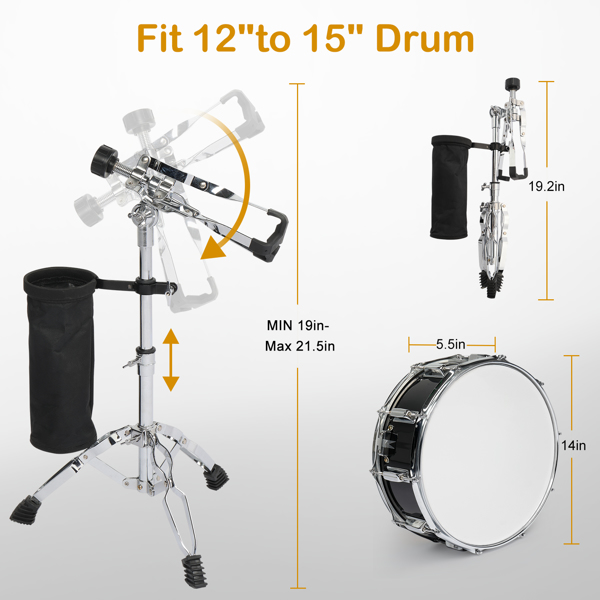 14x5.5 in 带支架静音垫包包套装 杨木 小军鼓 黑色-3