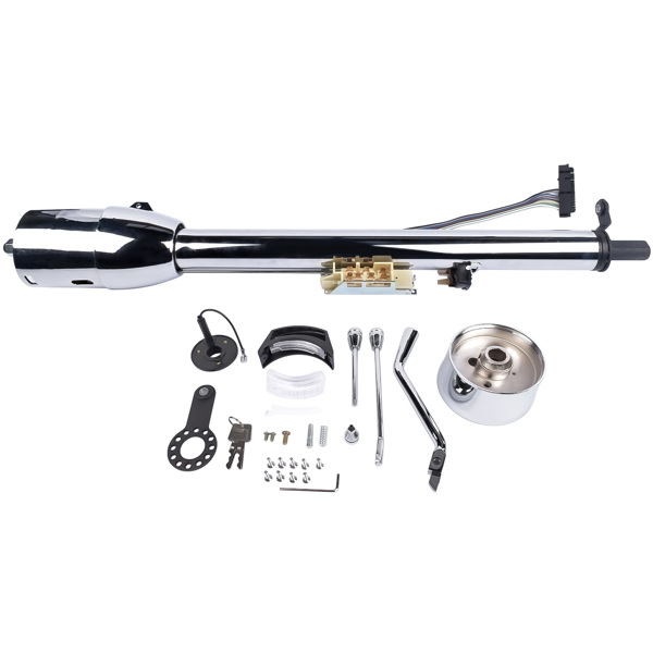 A3- 汽车转向柱 Chrome 30" Steering Column Hot Street Rod Tilt Automatic with Key and Adapter-7