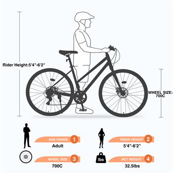 7 速混合动力自行车碟刹 700C 公路自行车 男女皆宜的城市自行车