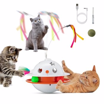 4 合 1 自动互动猫玩具猫玩具带蝴蝶飞舞随机移动伏击羽毛猫薄荷球智能小猫玩具适用于室内猫双电源自动猫逗棒