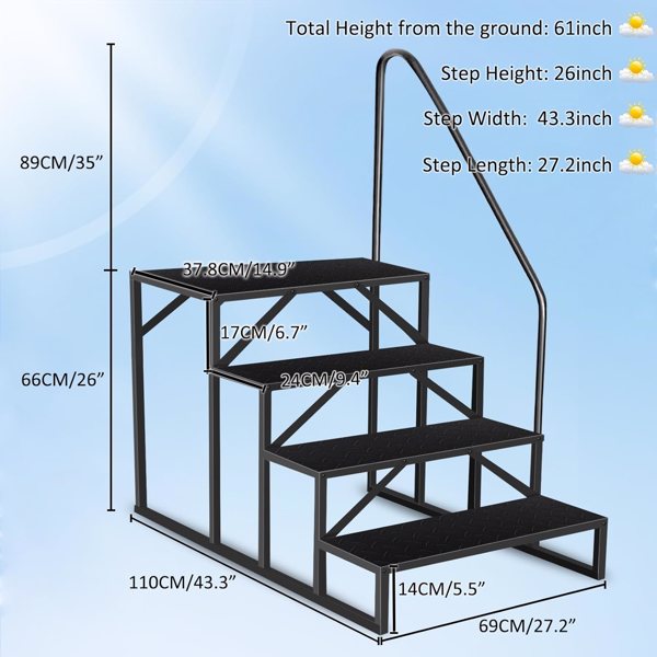 Swimming Pool Ladder Above Ground, RV Steps with Handrail, Heavy Duty Pool Step Hot Tub Steps, 660 lbs Weight Capacity Camper Step Stool Mobile Home Stair for Getting High-2