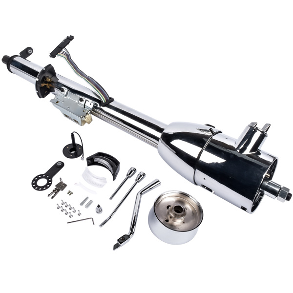 A3- 汽车转向柱 Chrome 30" Steering Column Hot Street Rod Tilt Automatic with Key and Adapter-6