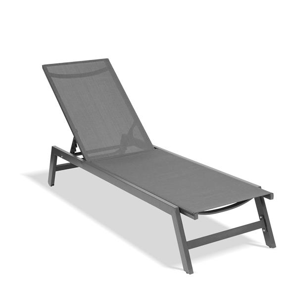 户外躺椅，五档可调节铝制躺椅，适合全天候露台、海滩、庭院、泳池（灰色框架/深灰色面料）-16