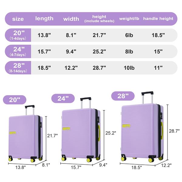 对比色 3 件套行李箱套装 硬壳拉杆箱 带 TSA 锁 20 英寸 24 英尺 28 英寸 有货-10