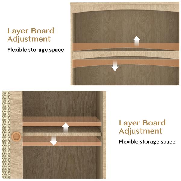 书柜，高 5 层波西米亚书架，带门储物，可调节搁板，藤木书架，大型农舍书柜，适用于客厅卧室家庭办公室，橡木-4