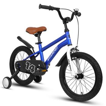 A14114 14 英寸儿童自行车，适合男孩和女孩，配有训练轮，自由式儿童自行车带挡泥板。