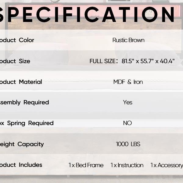 全尺寸床架，配有储物床头板和 2 个抽屉，LED 灯床配有充电站，金属平台床无噪音，床垫底座坚固的金属板条支撑无需弹簧盒-32