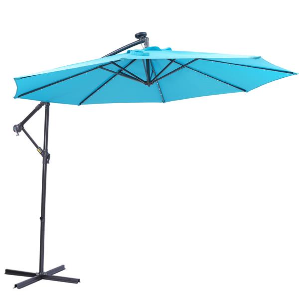 10 英尺太阳能 LED 露台户外遮阳伞悬挂式悬臂遮阳伞偏置遮阳伞易于打开调节，配有 32 个 LED 灯-6